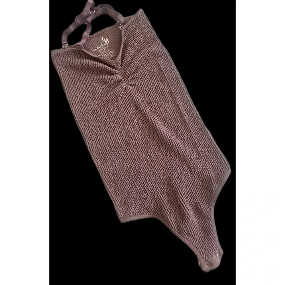 Intimately Free People Mauve Popcorn Ribbed Ruched Bodysuit XS/S OB1141818